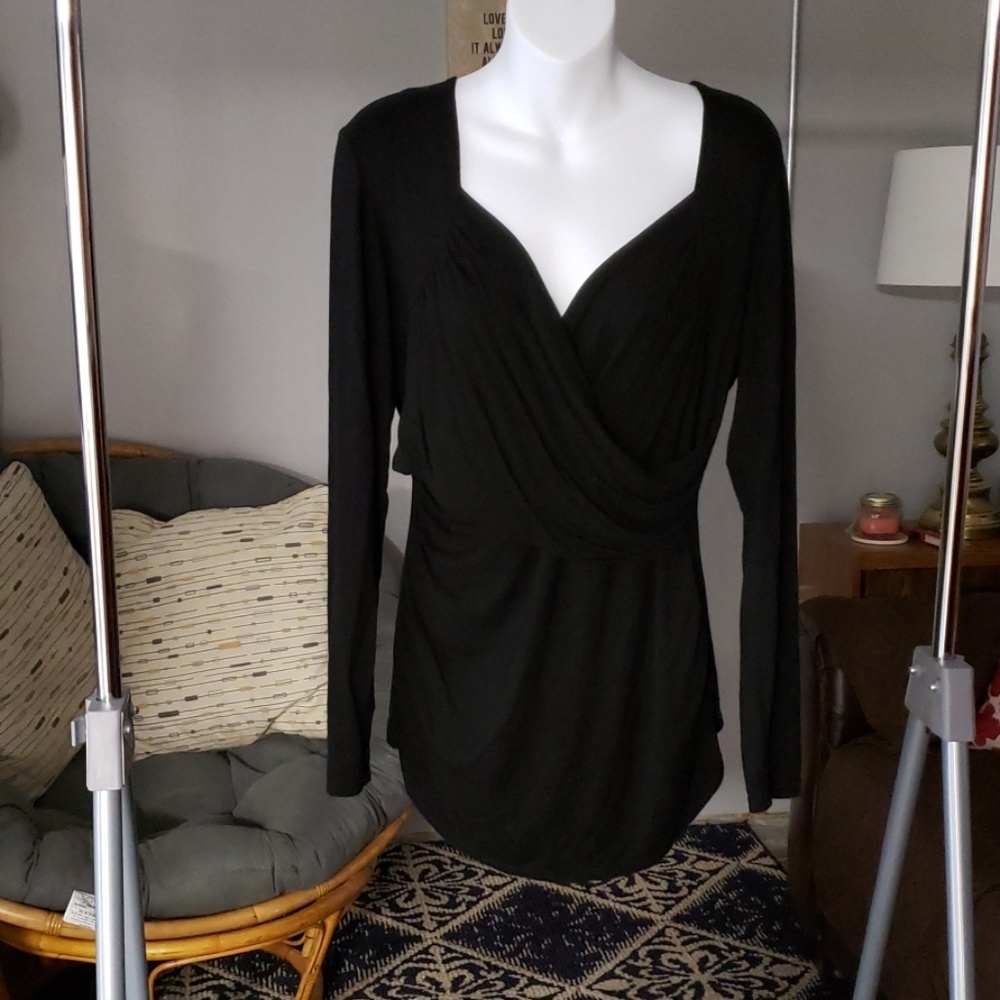 Long sleeve black wrap front top